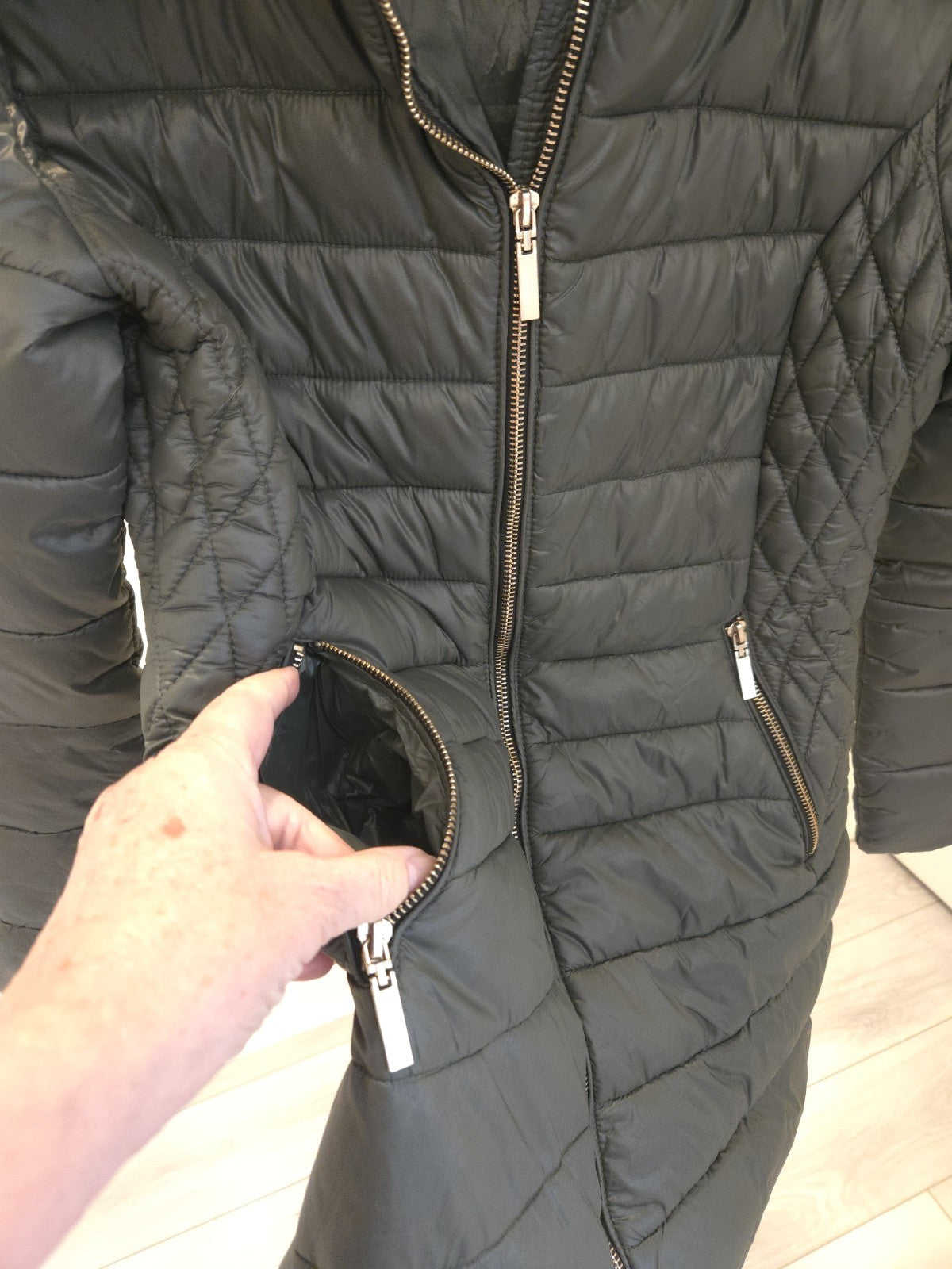 Mango Down Y2K Hunter Green Duck Feather Fill Jacket Removable Hood L Womens