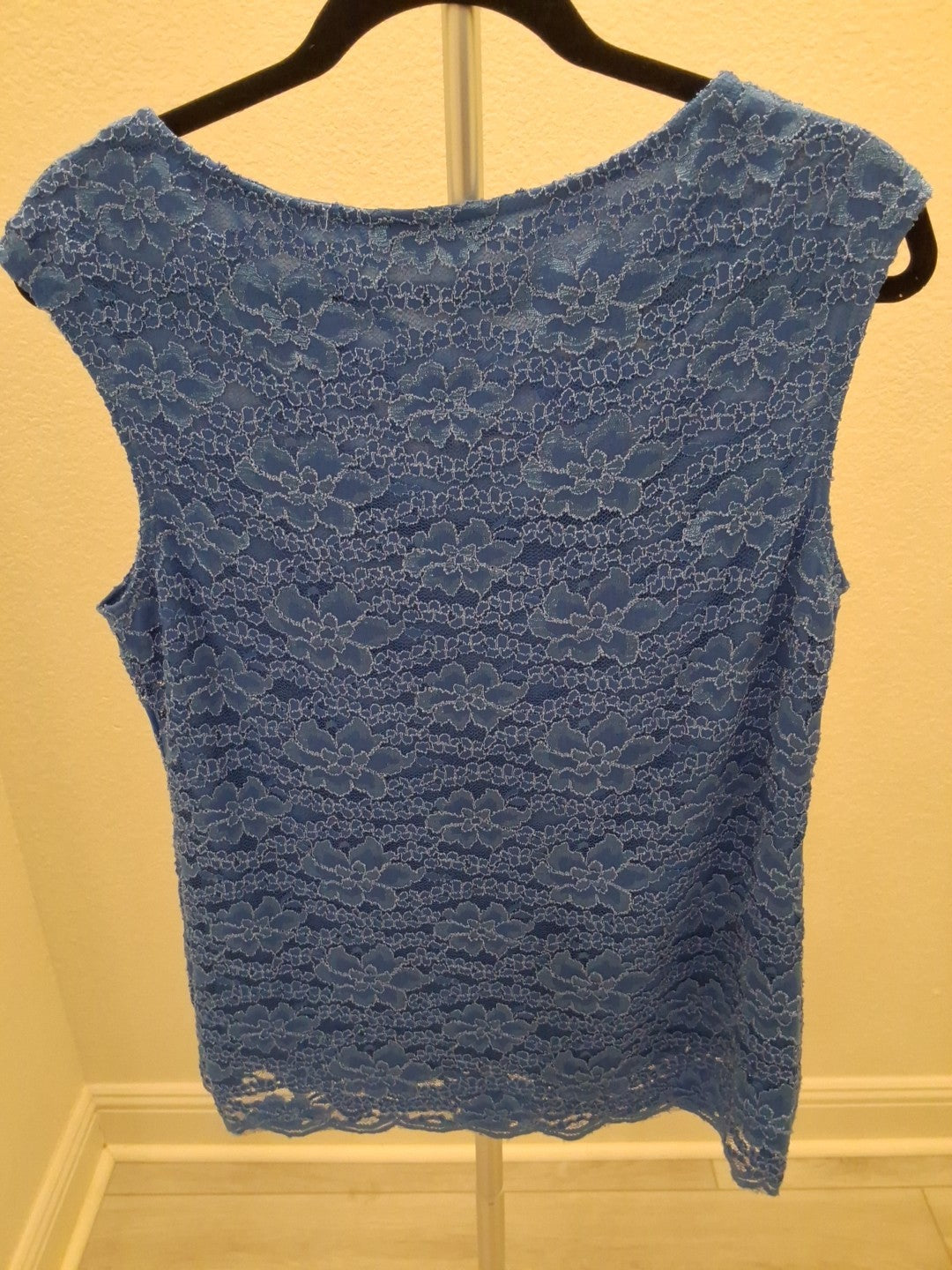 Jennie & Marlis Blue Floral Lined Sleeveless Crochet Lace Size Petite Size SP