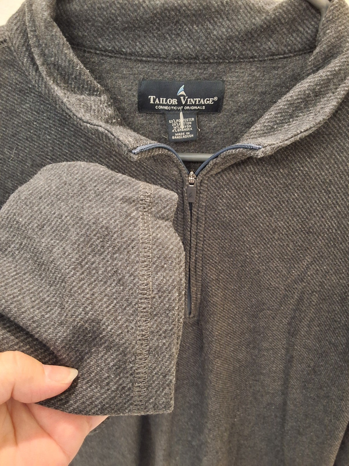 Tailor Vintage Men's L Gray Quarter-Zip Pullover Sweater Long Sleeve