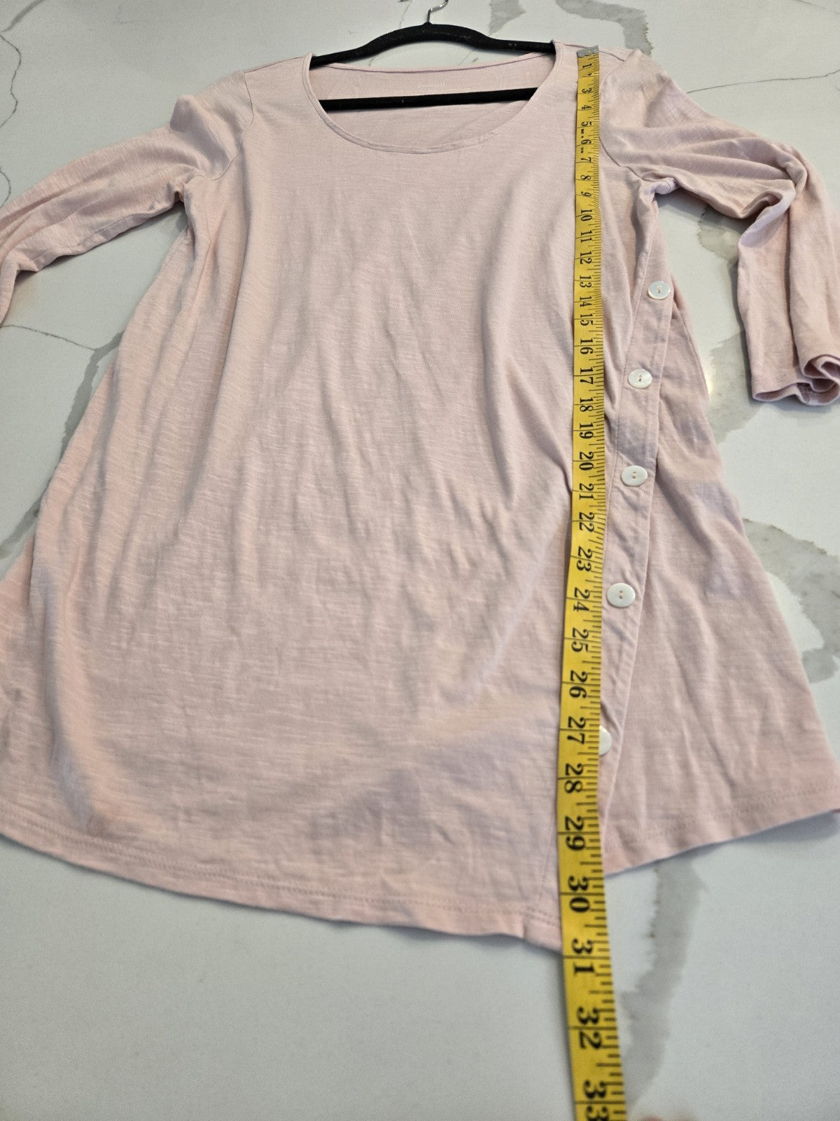 Pure Jill J Jill Pink Slub Cotton Asymmetric Button Tunic Top 3/4 Sleeve Small