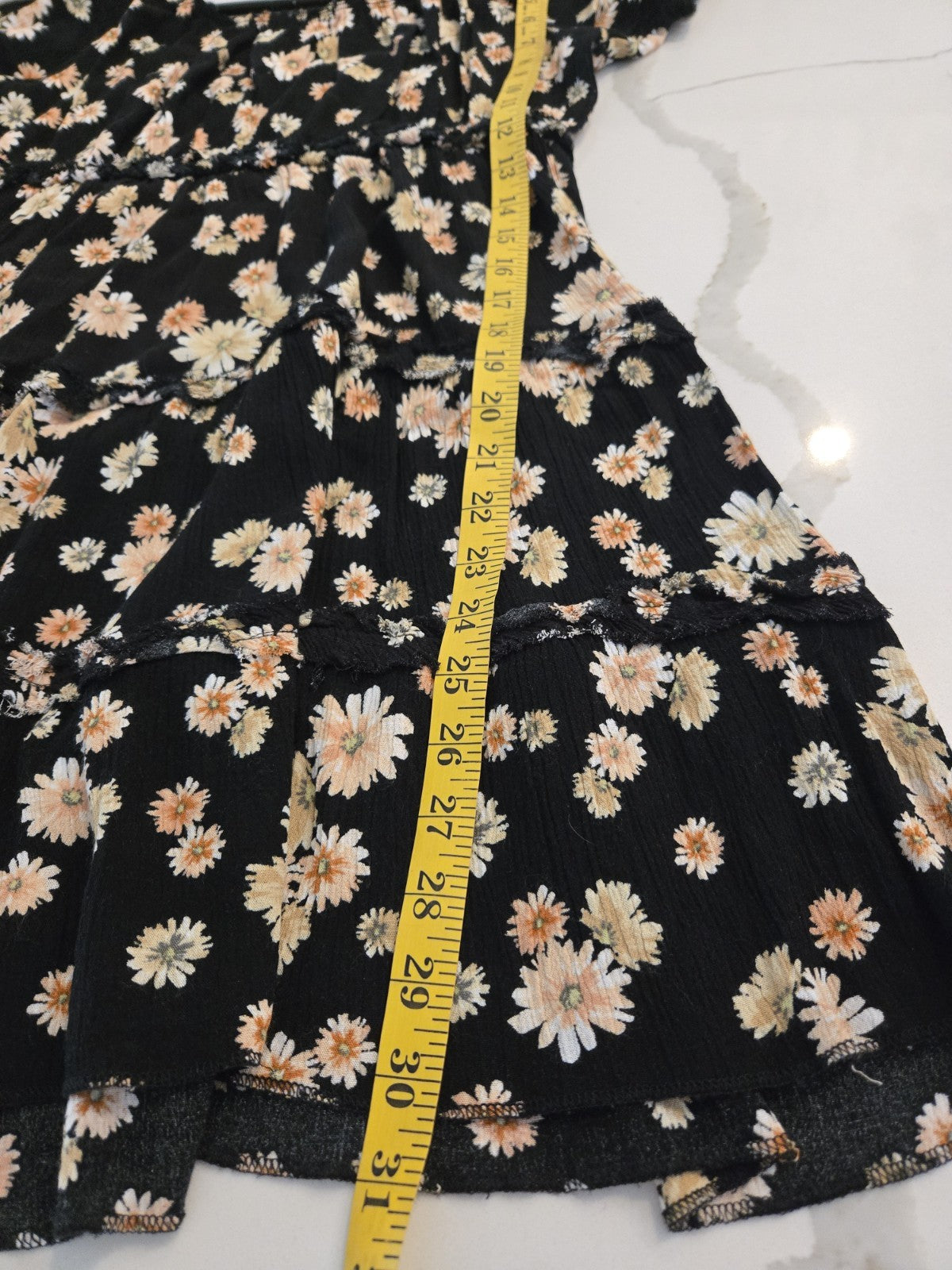 Wild Moss L Daisy Floral Tiered Babydoll Mini Dress Womens Puff Sleeve Black