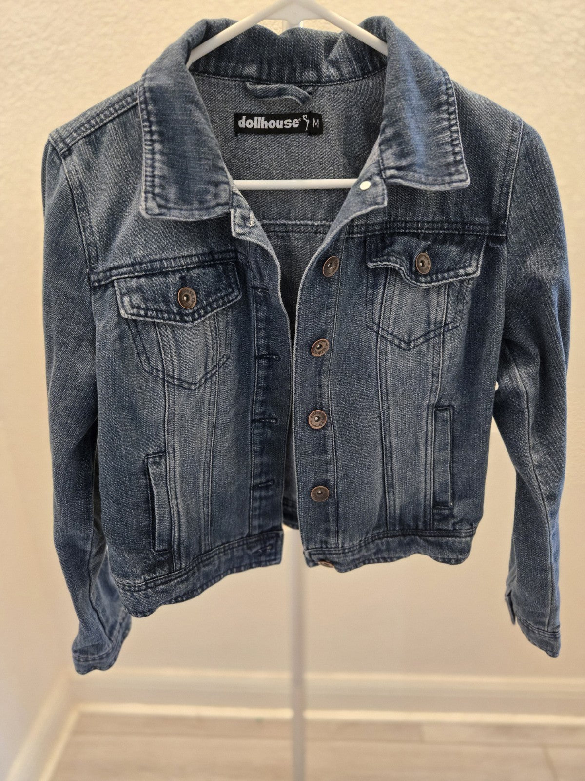 Dollhouse Denim Jacket Medium Cropped Blue Jean Trucker Vintage Style Y2K