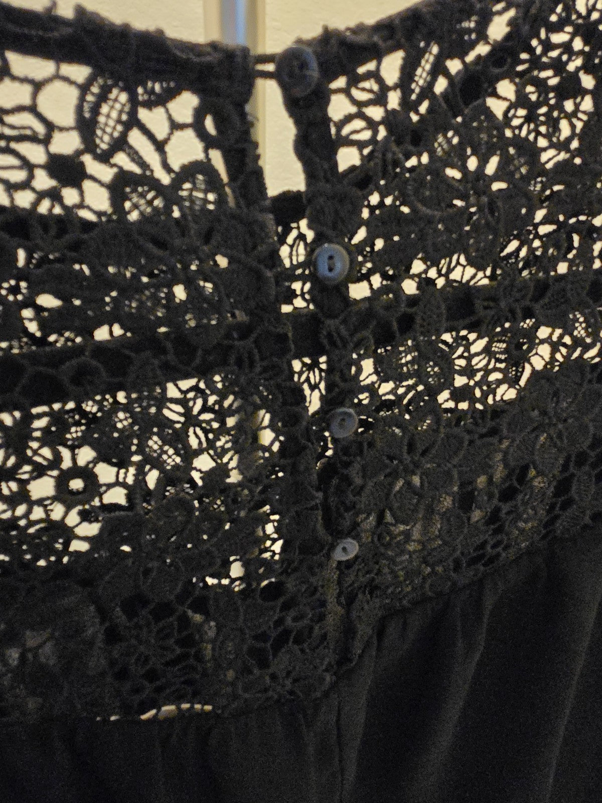 Mustard & Co. M Lace Blouse Womens Black Sheer Floral Yoke 3/4 Sleeve Top