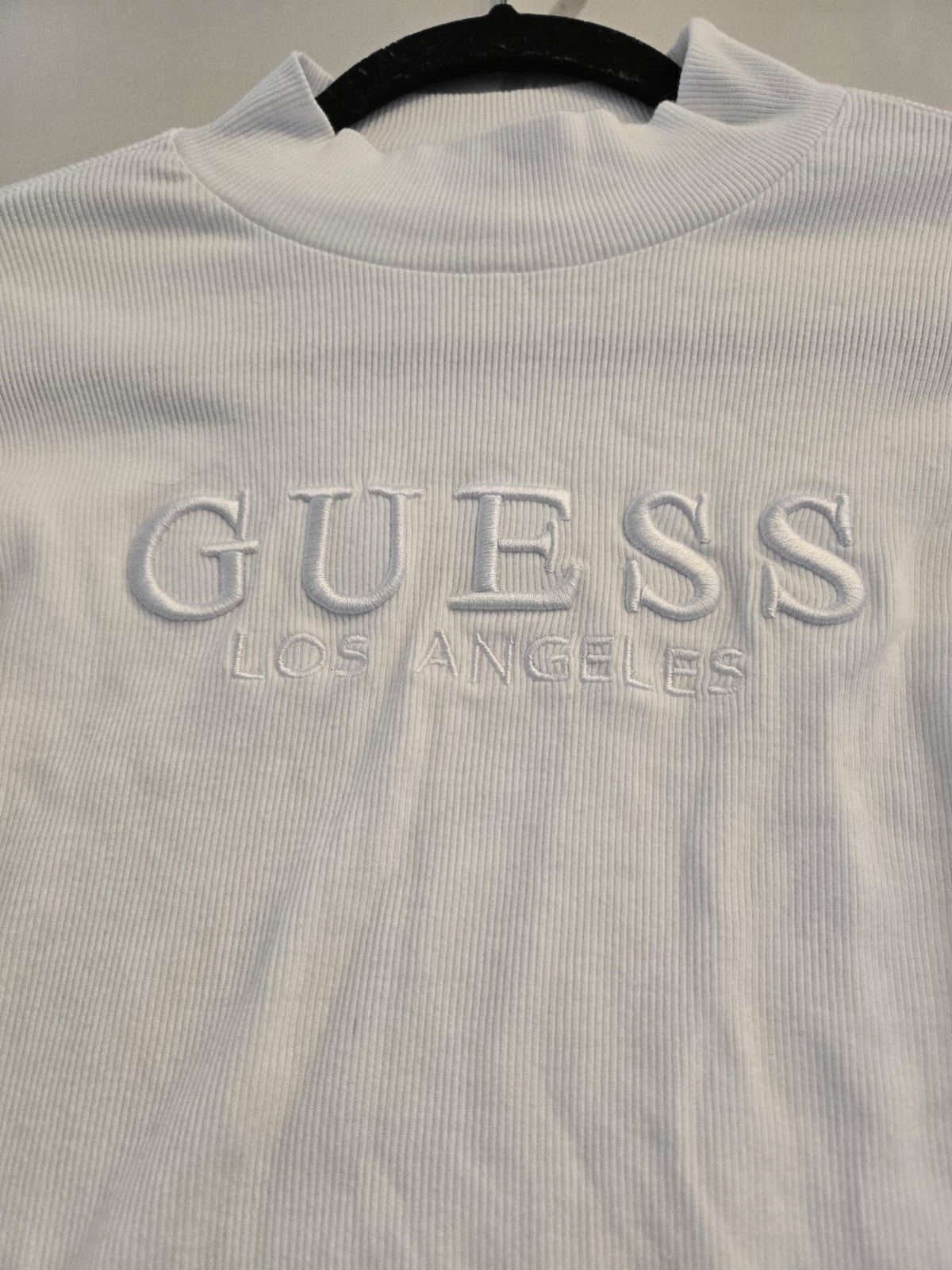 Guess Los Angeles Long Sleeve Embroidered Logo Y2K XL White Rib Mock Neck  NWOT