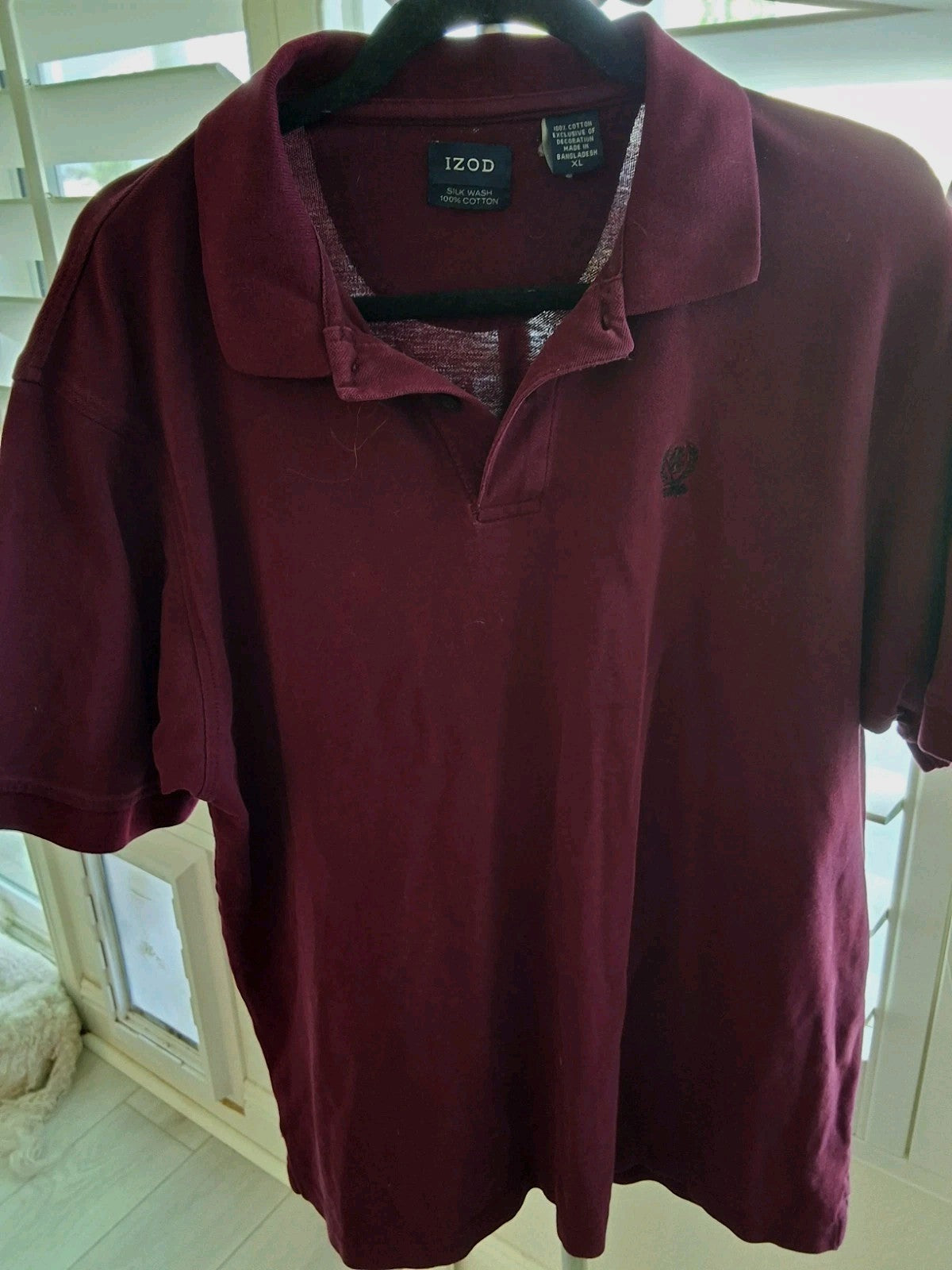 IZOD XL Dark Academia Polo Shirt Embroidered Short Sleeve Burgundy Quiet Luxury