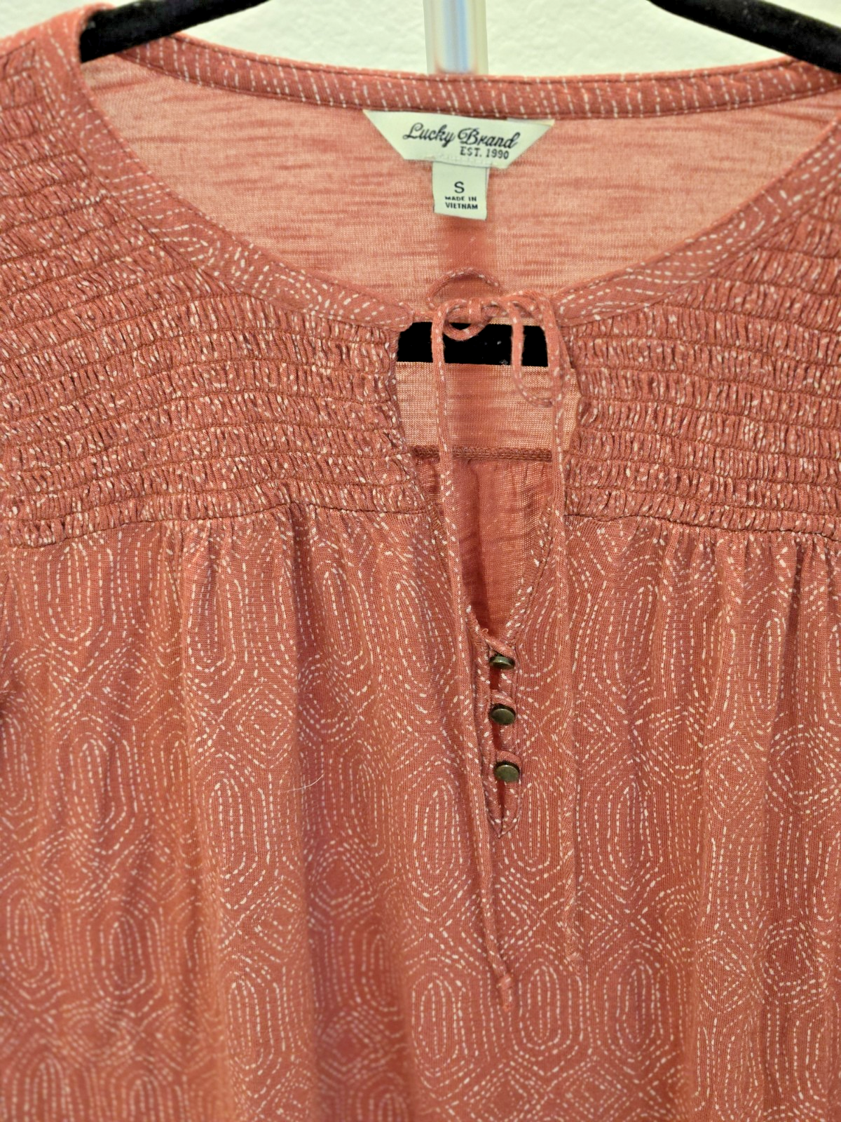 Lucky Brand Rust Smocked Metallic Medallion Print Boho Tie Size S