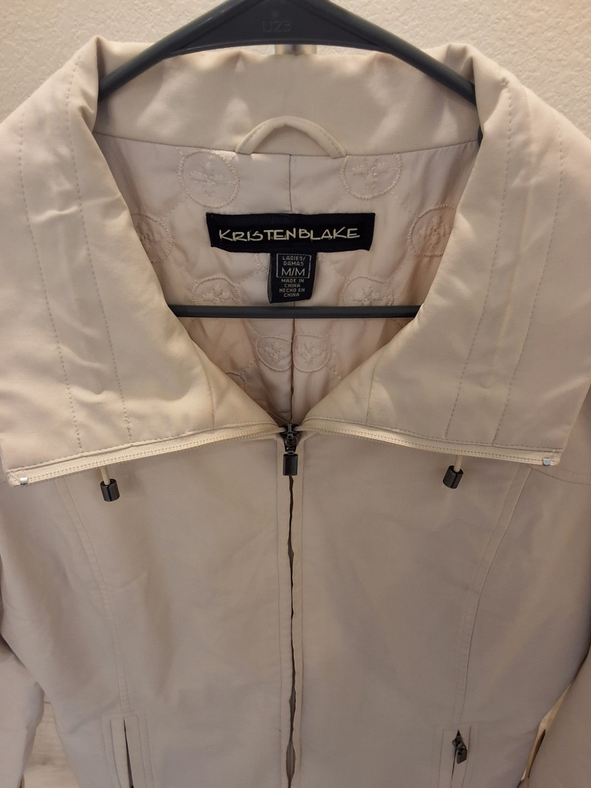 Kristen Blake Women's Medium Ivory Full-Zip Quilted Lined Jacket Trench Coat