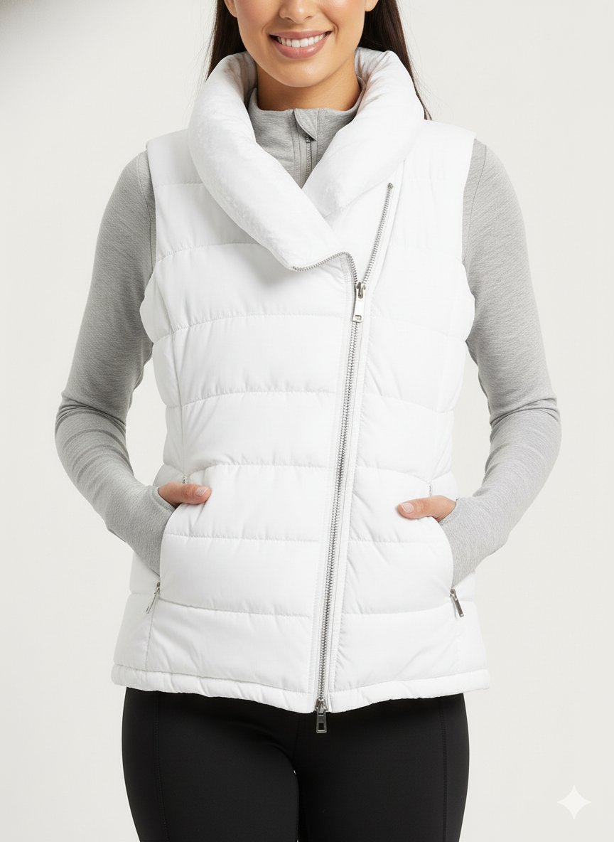 Workshop Republic NEW White Puffer Vest Shawl Collar Cozy Luxe Athleisure $78