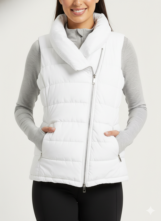 Workshop Republic NEW White Puffer Vest Shawl Collar Cozy Luxe Athleisure $78