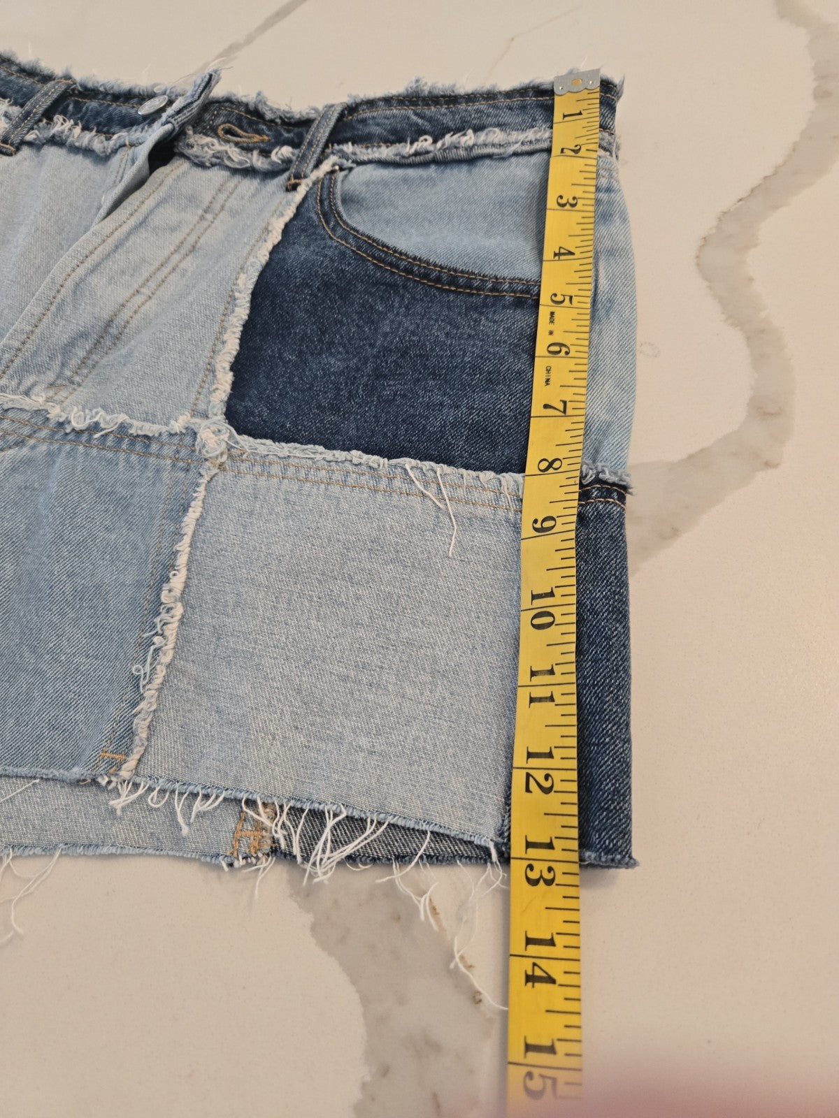 Wild Fable 10 Patchwork Denim Shorts Womens High Rise Frayed Raw Hem Blue Jean