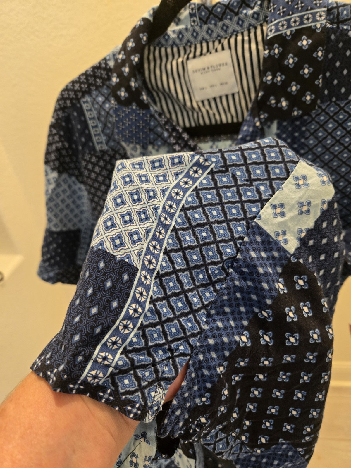 Denim & Flower Ricky Singh Patchwork Shirt L Mens Blue Paisley Bandana Medalion
