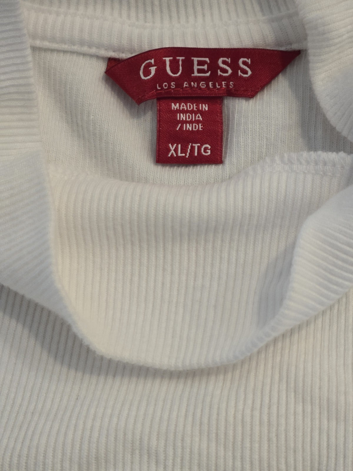 Guess Los Angeles Long Sleeve Embroidered Logo Y2K XL White Rib Mock Neck  NWOT