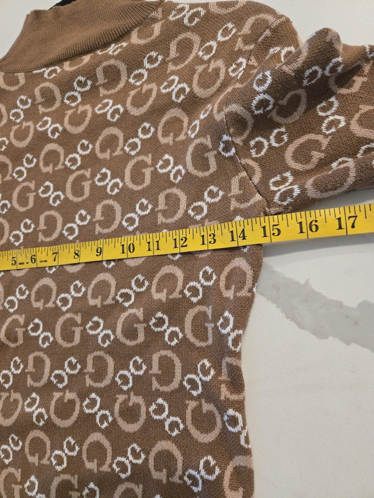 Guess XL Brown Monogram G Logo Mock Neck Long Sleeve Sweater Women Stretch Knit