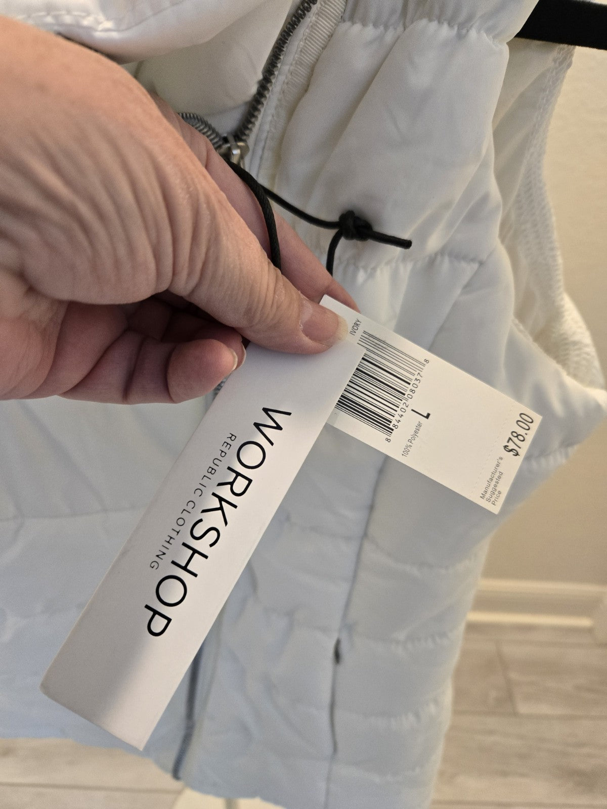 Workshop Republic NEW White Puffer Vest Shawl Collar Cozy Luxe Athleisure $78
