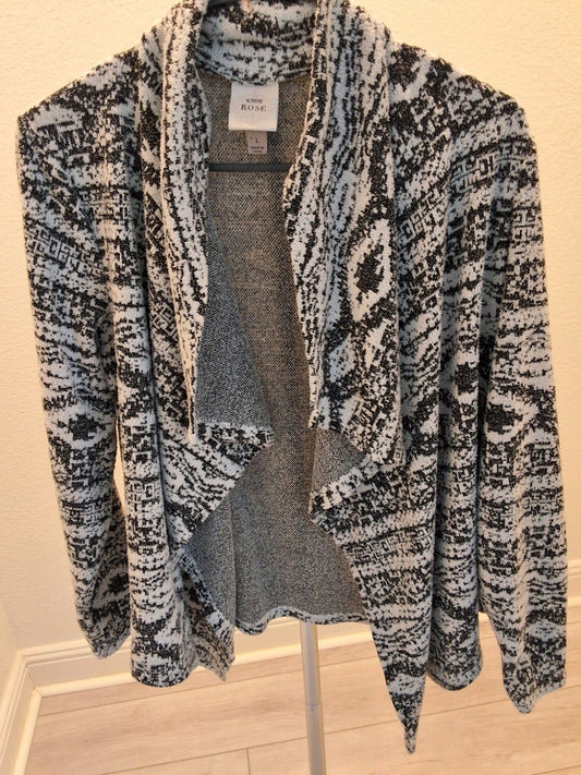 Knox Rose Large Open Front Black White Textured Sweater