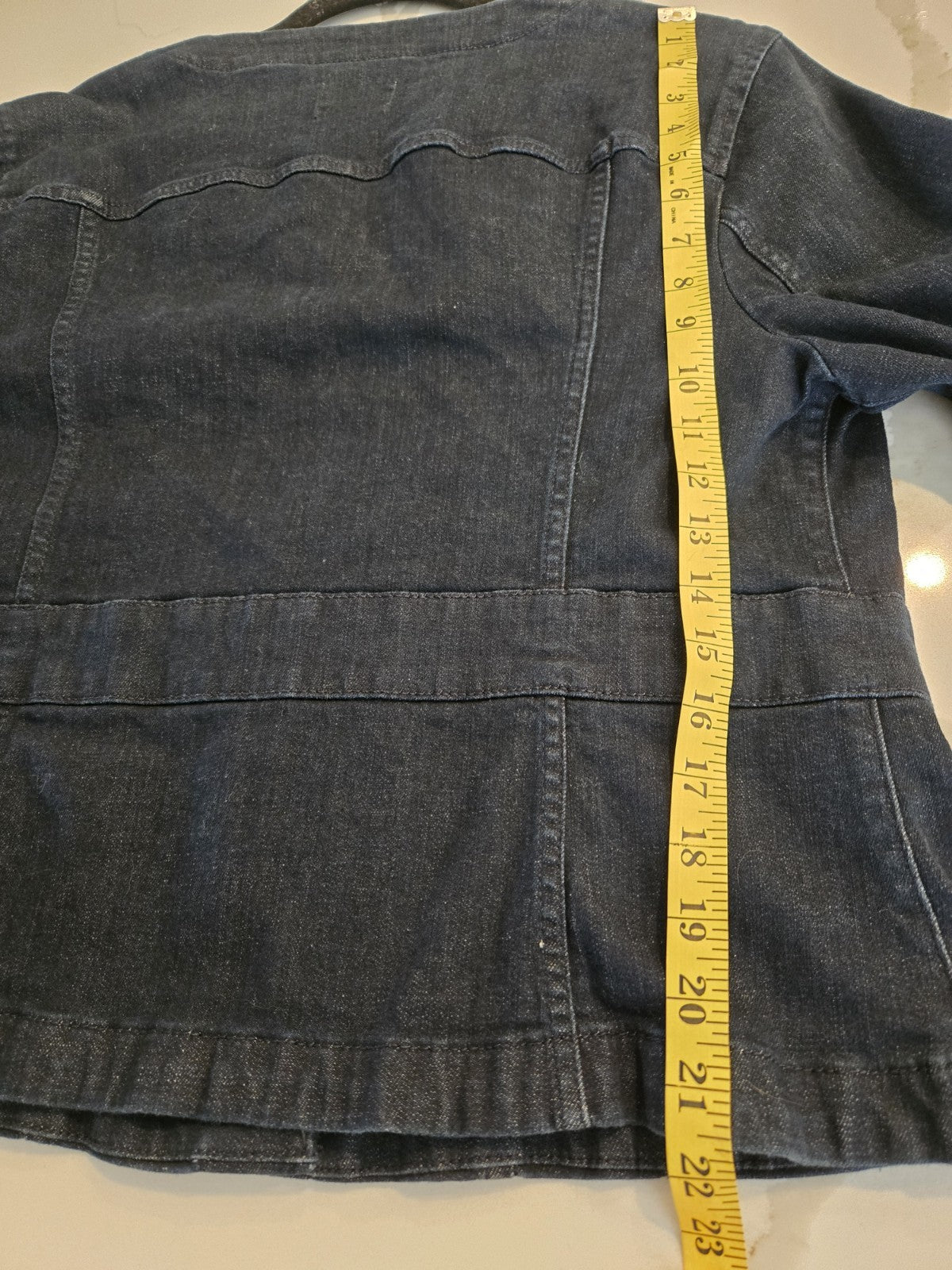 ELLE Dark Wash Denim Jacket XL Womens Collarless Cropped Jean Classic