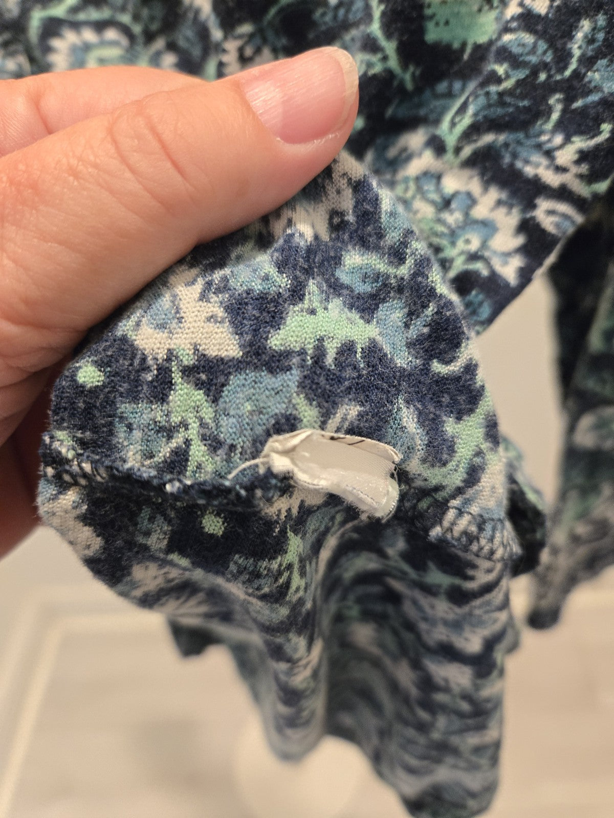 Lucky Brand Small Floral Paisley Henley 3/4 Sleeve Women Blue Cotton Knit Top