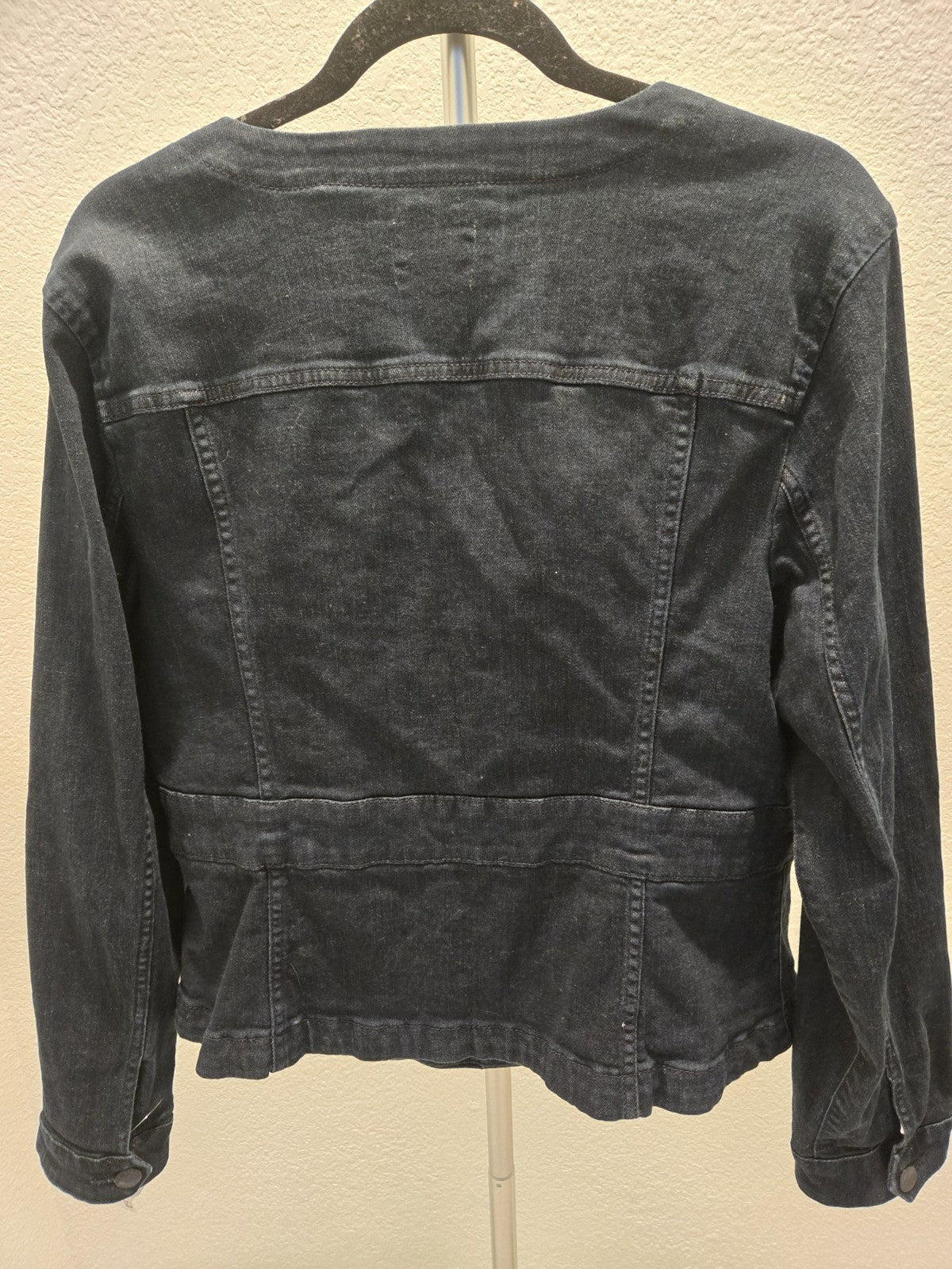 ELLE Dark Wash Denim Jacket XL Womens Collarless Cropped Jean Classic