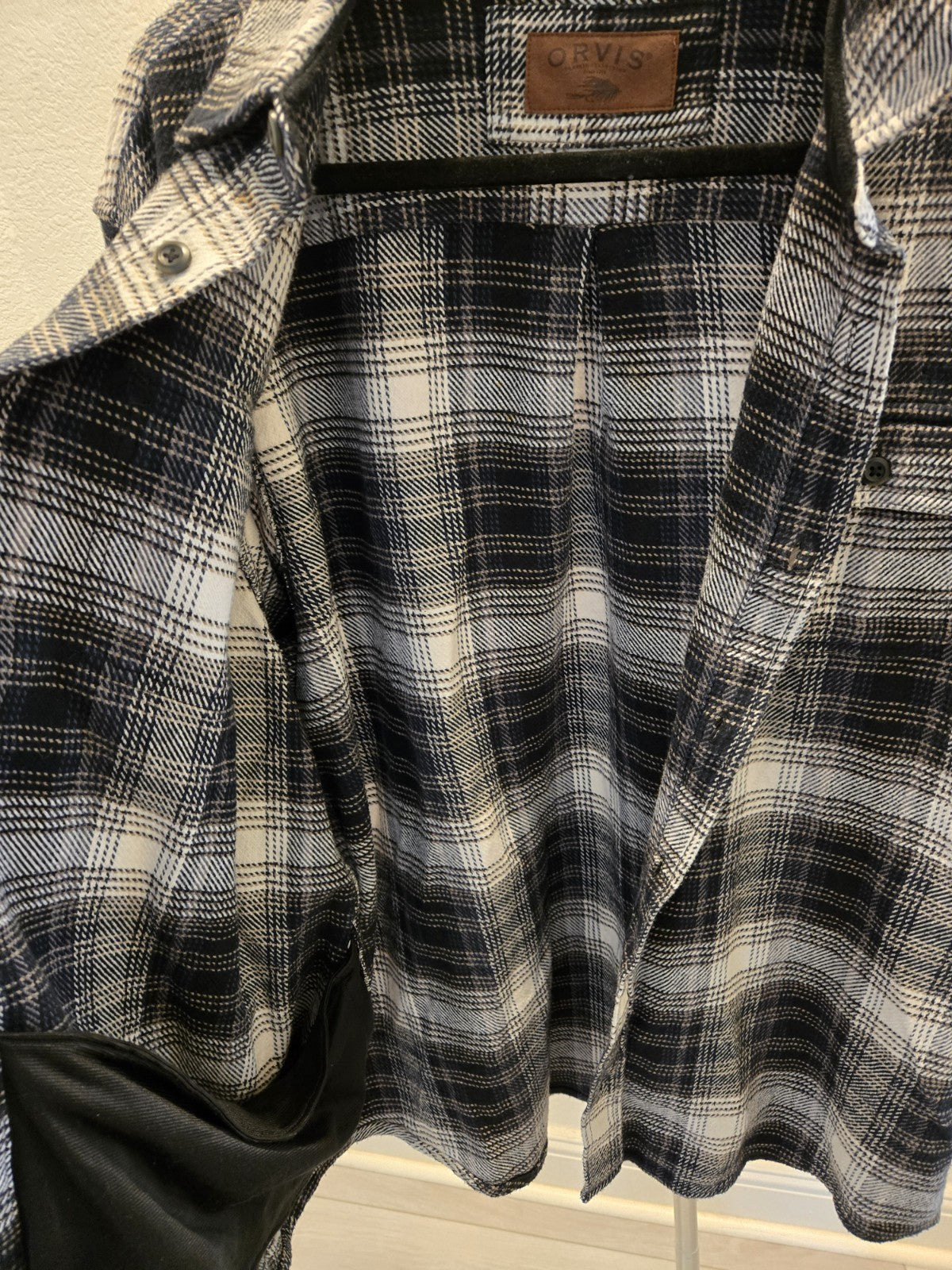 ORVIS Classic Collection Flannel Shirt Mens XL Black White Plaid Heavy Shacket