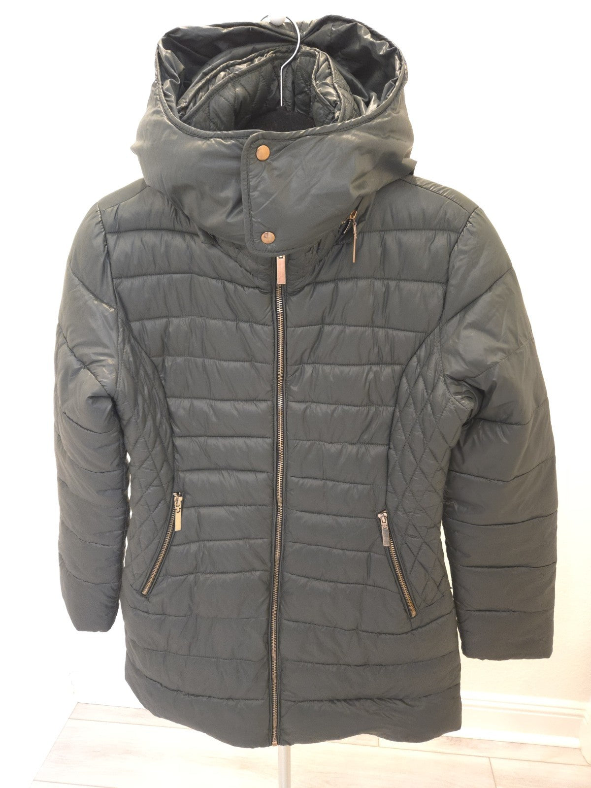 Mango Down Y2K Hunter Green Duck Feather Fill Jacket Removable Hood L Womens