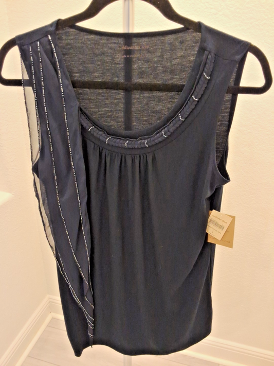 Coldwater Creek Small NWT Blue Sleeveless Braided Embellished Neck Womens Top