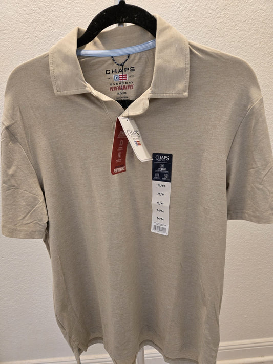 Chaps Men's NWT Short Sleeve Polo Shirt Size L Beige Performance Material