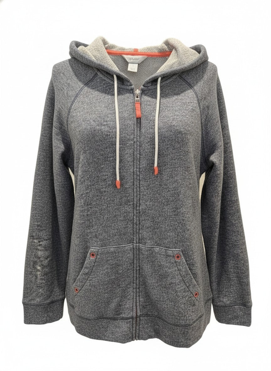 CJ Banks 1X Marled Full Zip Hoodie Raglan Coral Trim Athleisure Jacket Womens