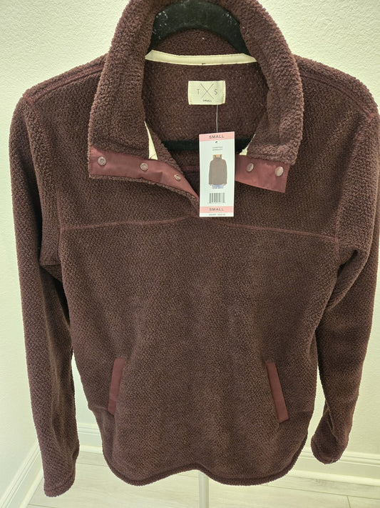 T.S. Taking Shape S Burgundy Teddy Fleece 1/4 Snap Sweatshirt NWT MSRP $64