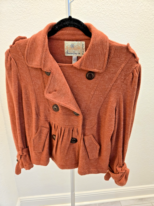 American Rag Women's L Double-Breasted Peplum Sweater Jacket Rust Orange