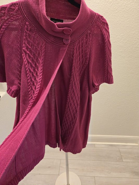 Lane Bryant 2X 18/20W Pink Cable Knit Short Sleeve Cardigan Sweater Women Plus