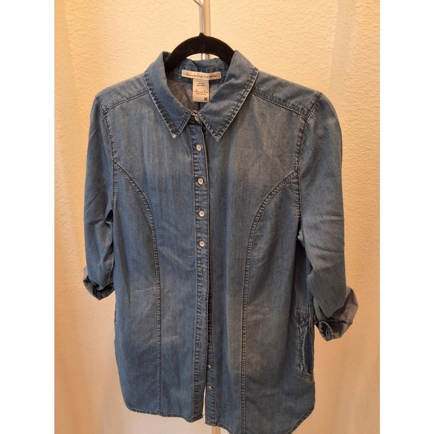 American Rag Size M Denim With Lace Down the Back Hi-Low Rare Top