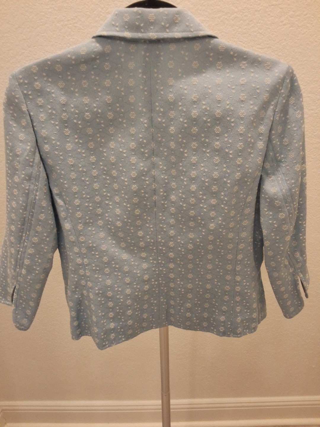 Caslon Blue White Floral Geometric Notch Lapel Faux Pockets Medium Blazer