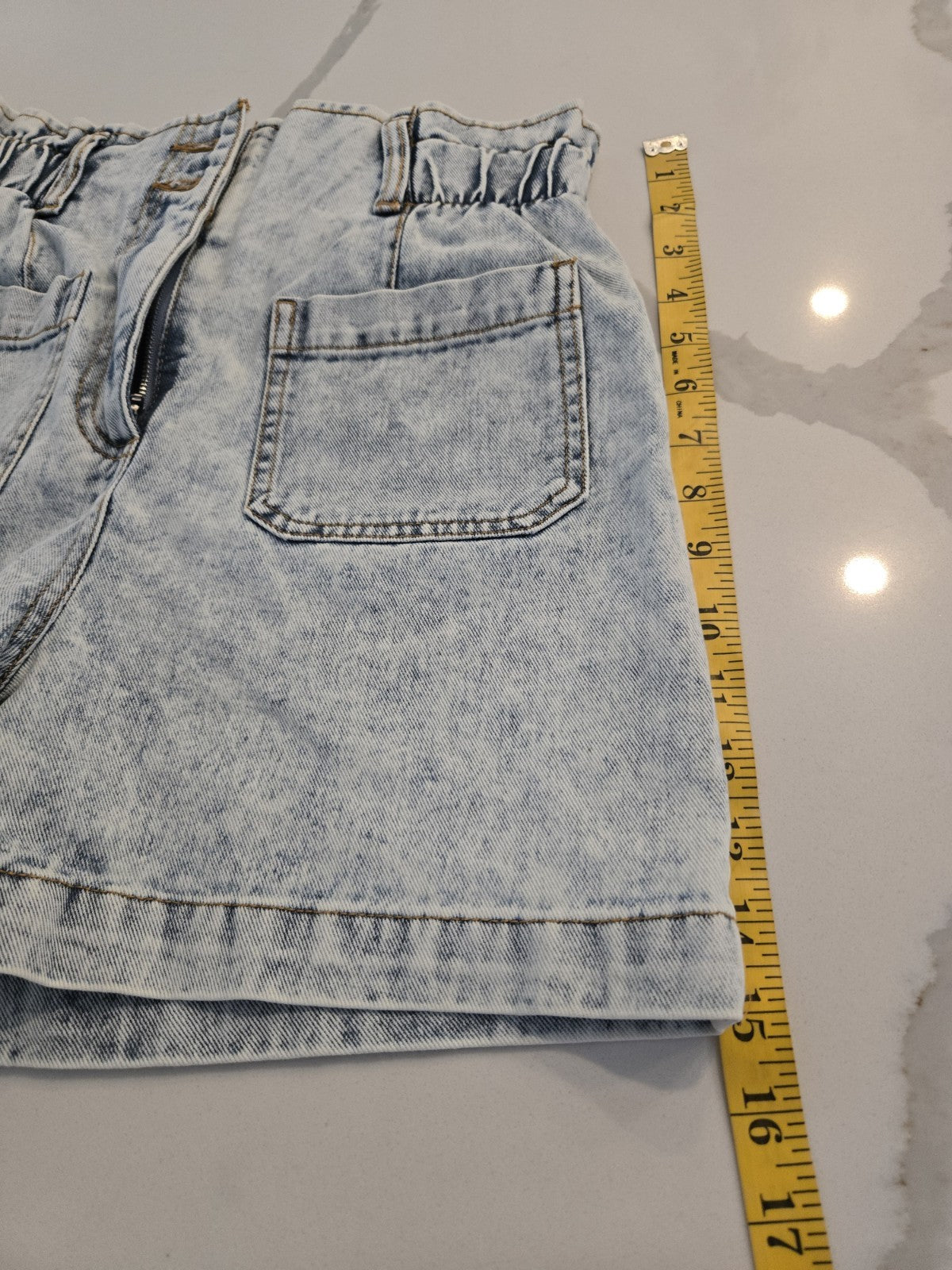 SO High Waisted Paperbag Size 5 Small Denim Shorts Acid Wash Blue Pocket $38