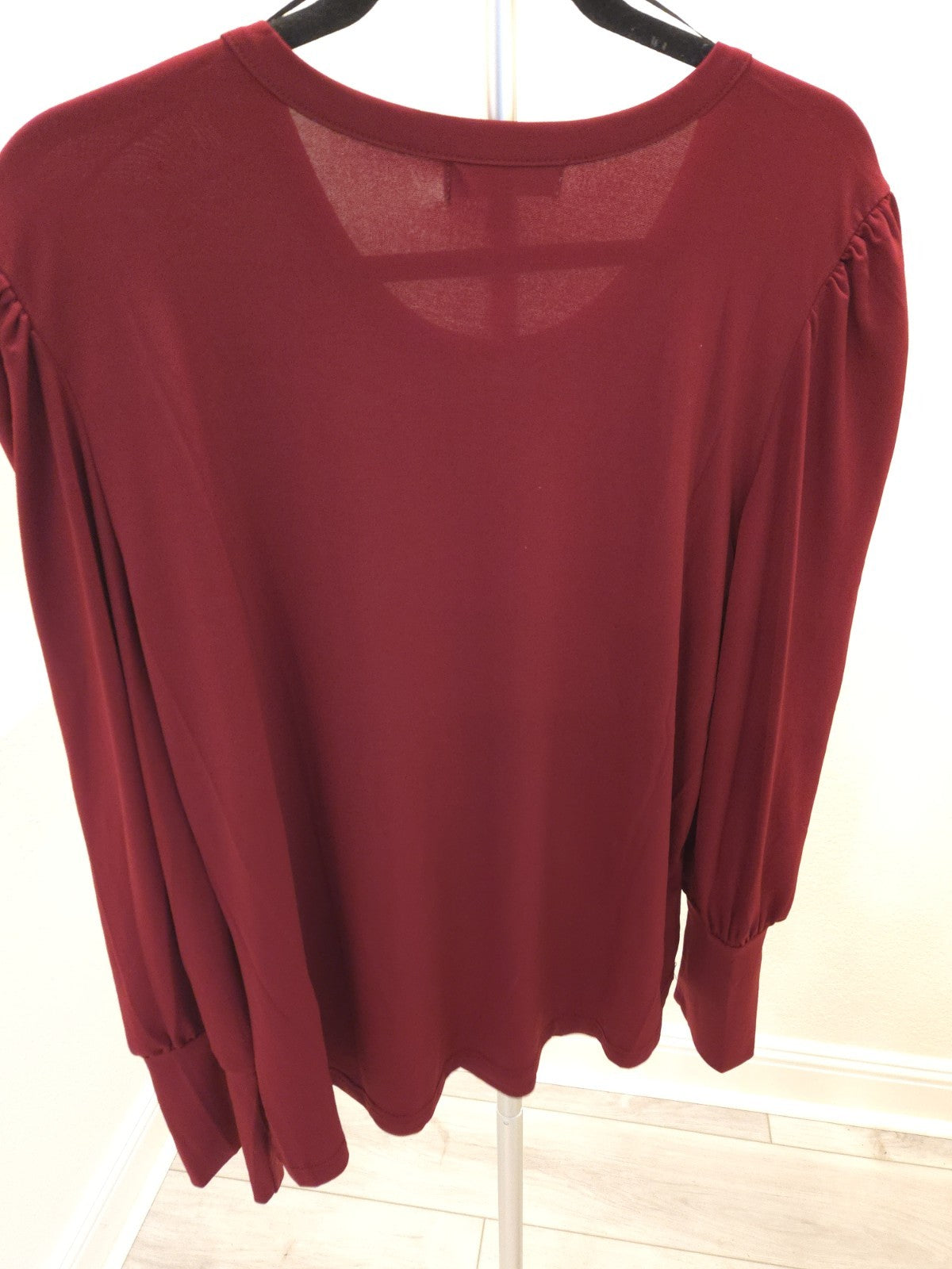 Stem & Vine Burgundy Rhinestone Top Puff Long Sleeve Blouse Holiday Womens XL