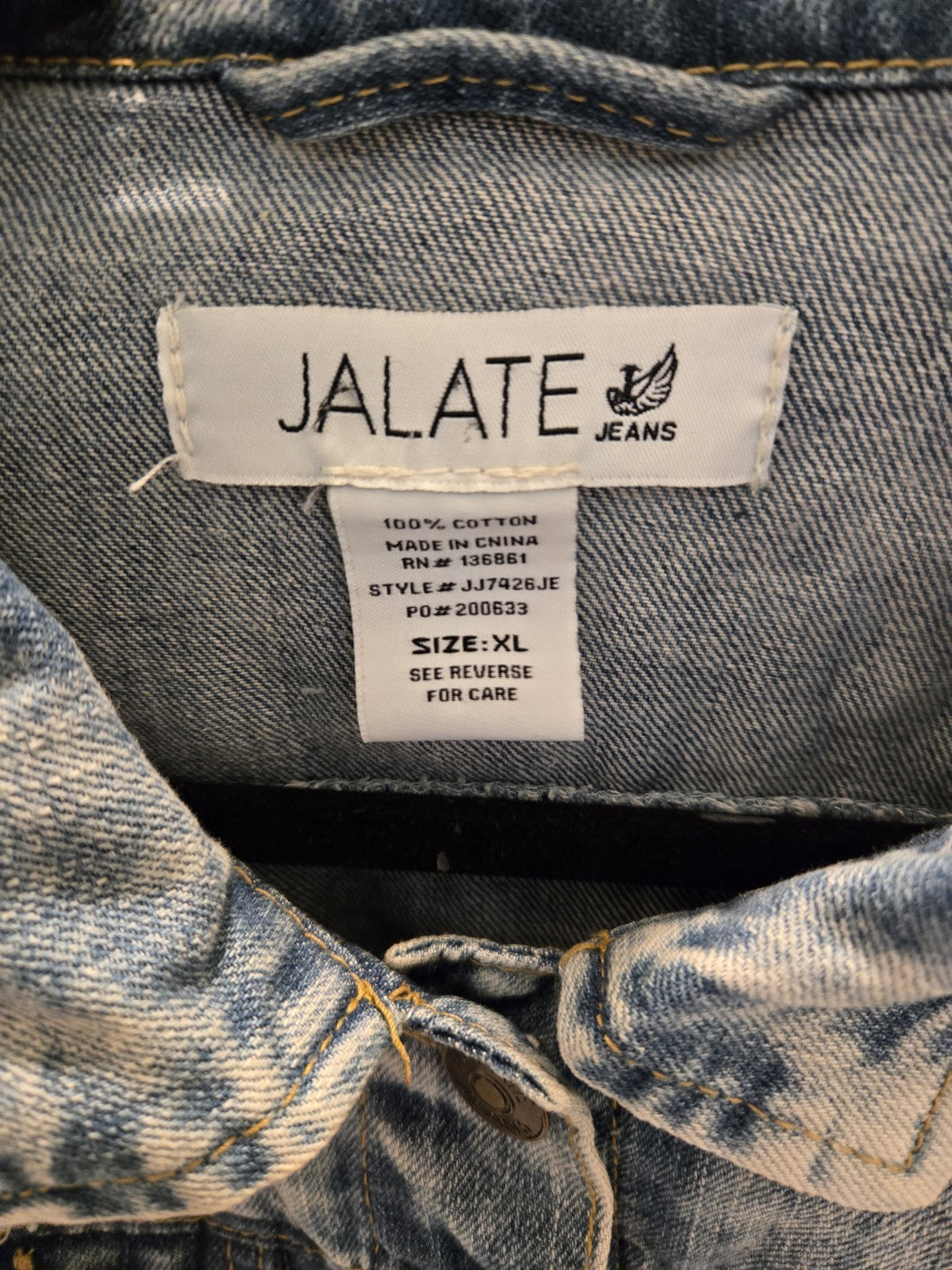 Jalate XL Vintage Blue Acid Wash Distressed Denim Jacket Women Shrunken Crop