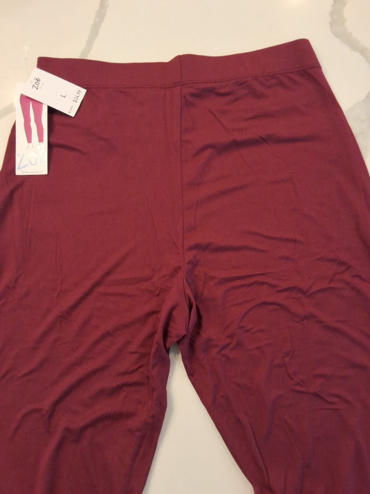 Zoe + Phoebe Burgundy L Ankle Open Front Design Below Waist Leggings $24.99 NWT