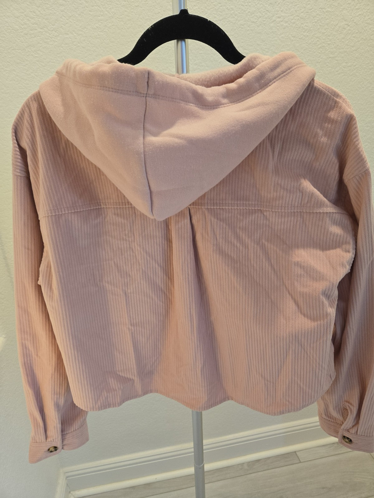 No Boundaries Women's Juniors L Pink Corduroy Hooded Cropped Jacket Y2K Shacket