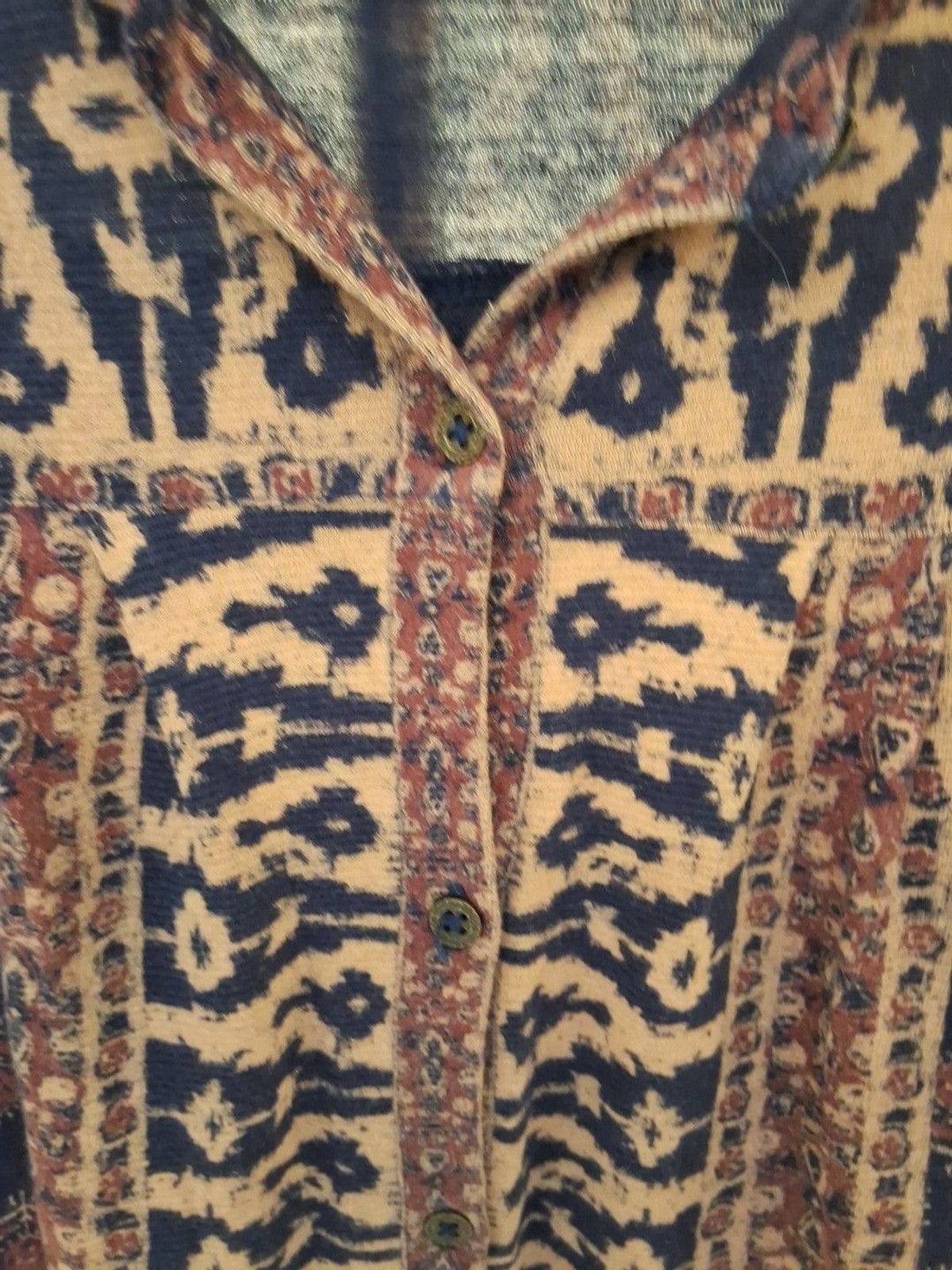 Lucky Brand Blue Boho Red Beige Print Long Sleeve Top Size S Womens