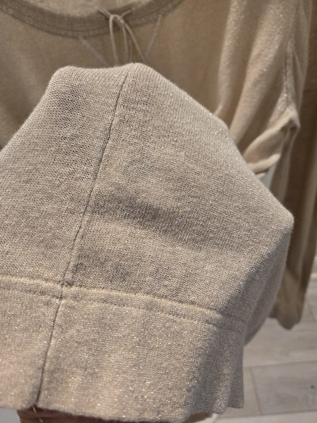 Banana Republic XL Beige Metallic Keyhole Tie Long Sleeve Sweater Top Women's