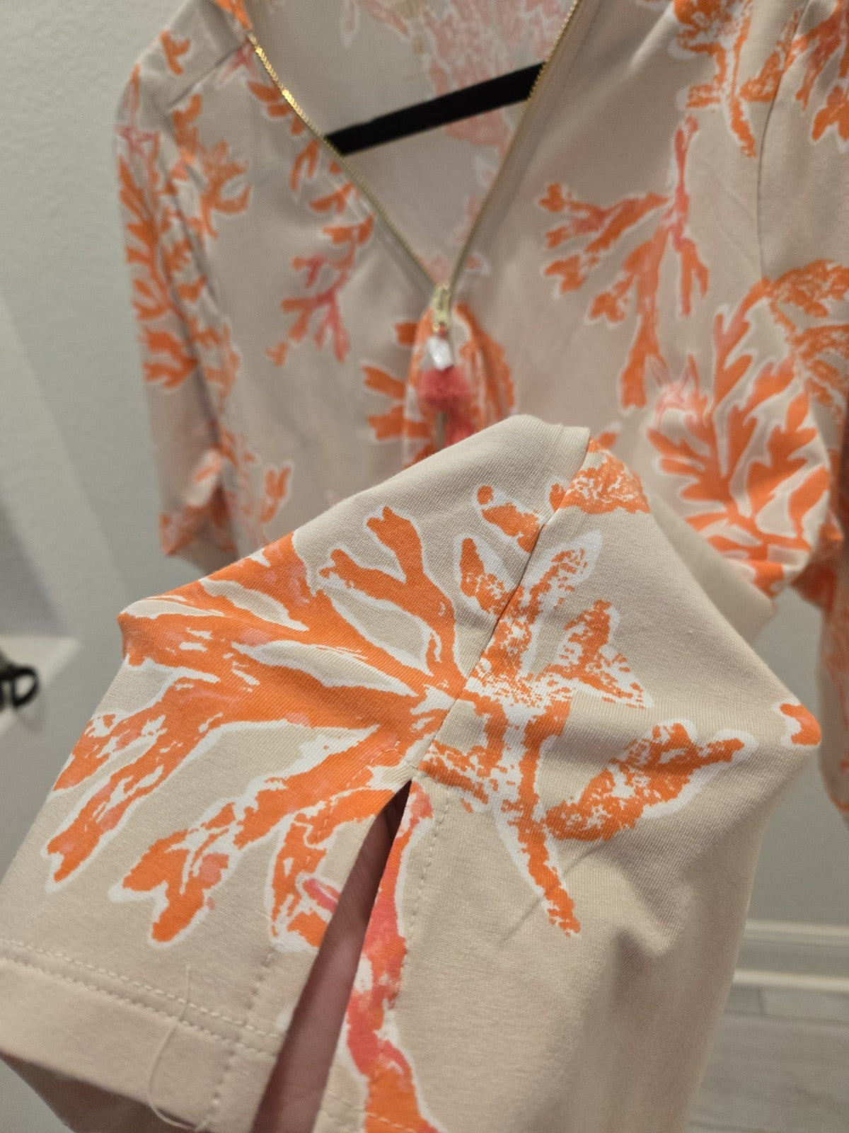 Belle By Kim Gravel XL Amalfi Coral Starfish Tassel Zip 3/4 Sleeve Top Women