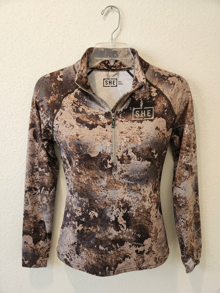 SHE Outdoor Small Prairie Camo 1/4 Zip Fleece Pullover Women Hunting Activewear