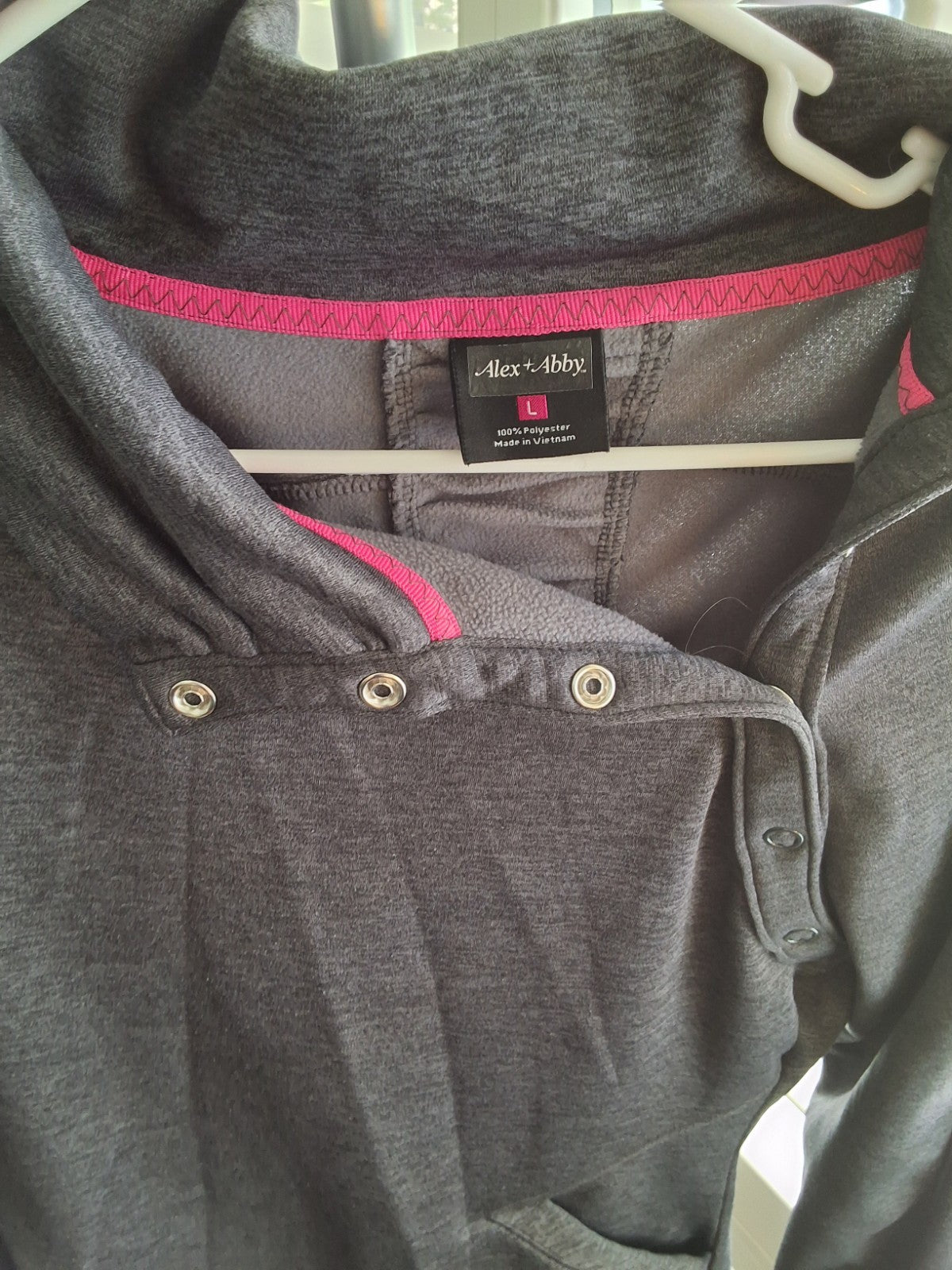 Alex + Abby Women's Gray L Womens Grey Asymmetric Snap Collar Fleece