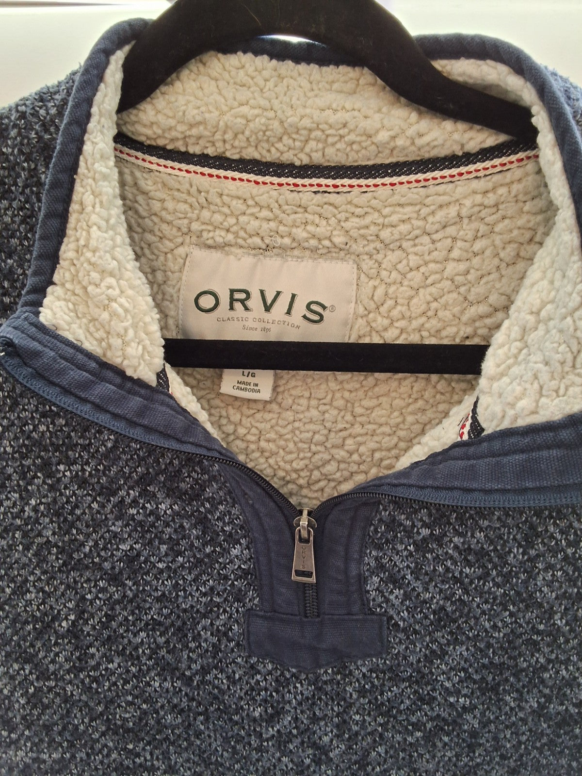 Orvis Men's L Classic Collection Quarter-Zip Sweater Fleece Lined Navy Blue