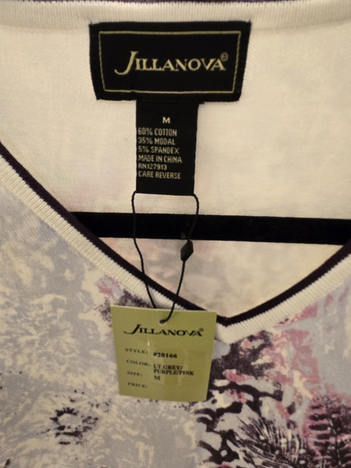 Jillanova Women's M Abstract Feather Print V-Neck Modal Blend NWT Sweater