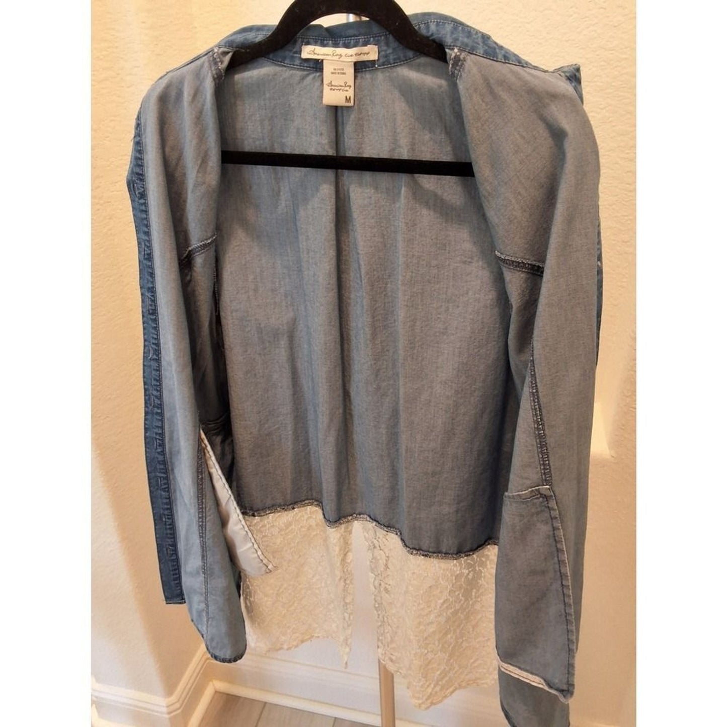 American Rag Size M Denim With Lace Down the Back Hi-Low Rare Top