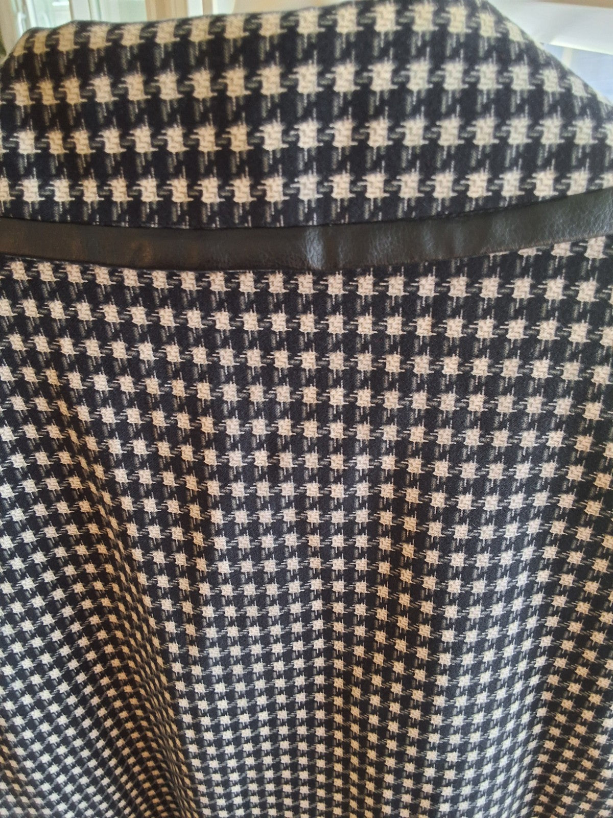 R&K Originals Houndstooth Blazer Jacket Faux Leather Trim Black White Womens 10