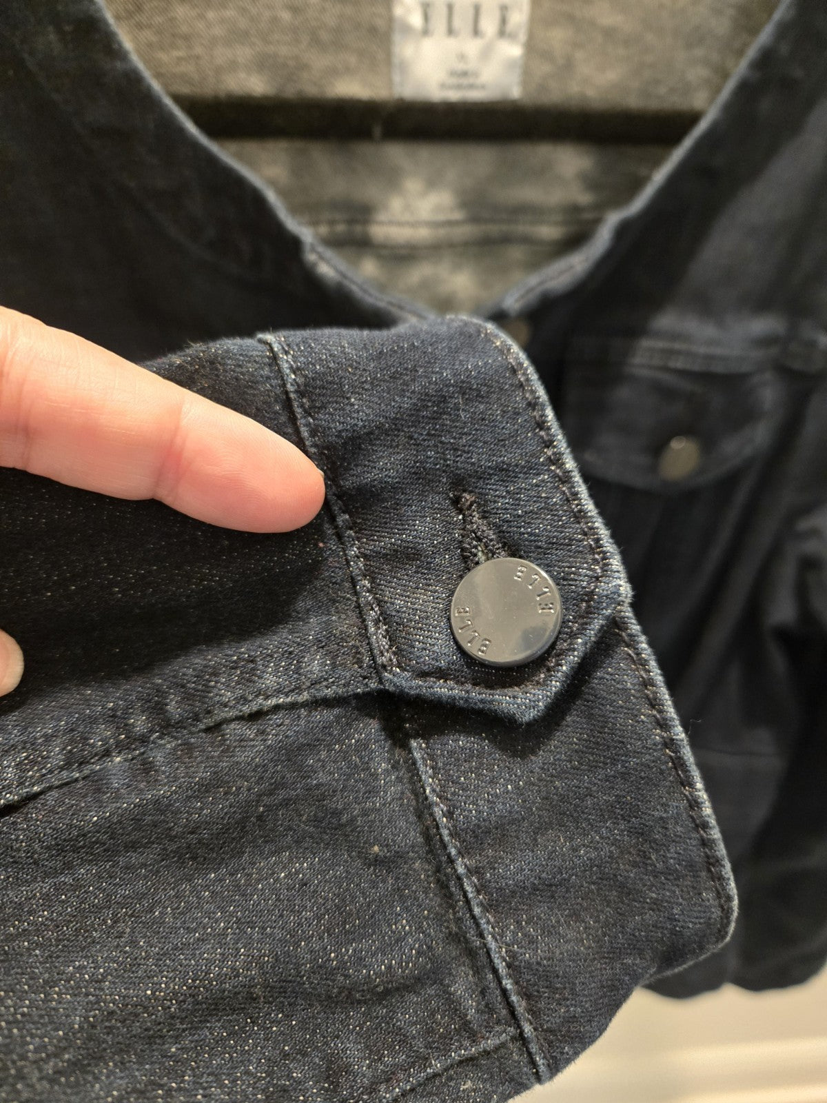 ELLE Dark Wash Denim Jacket XL Womens Collarless Cropped Jean Classic