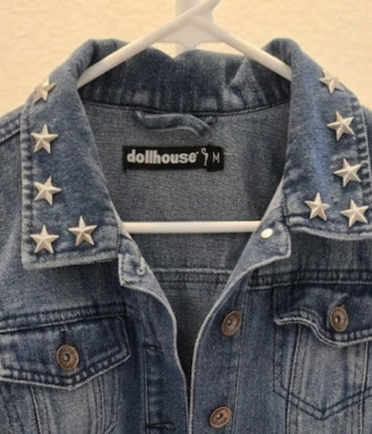 Dollhouse Denim Jacket M With Star Colar Blue Jean Trucker Vintage Style Y2K