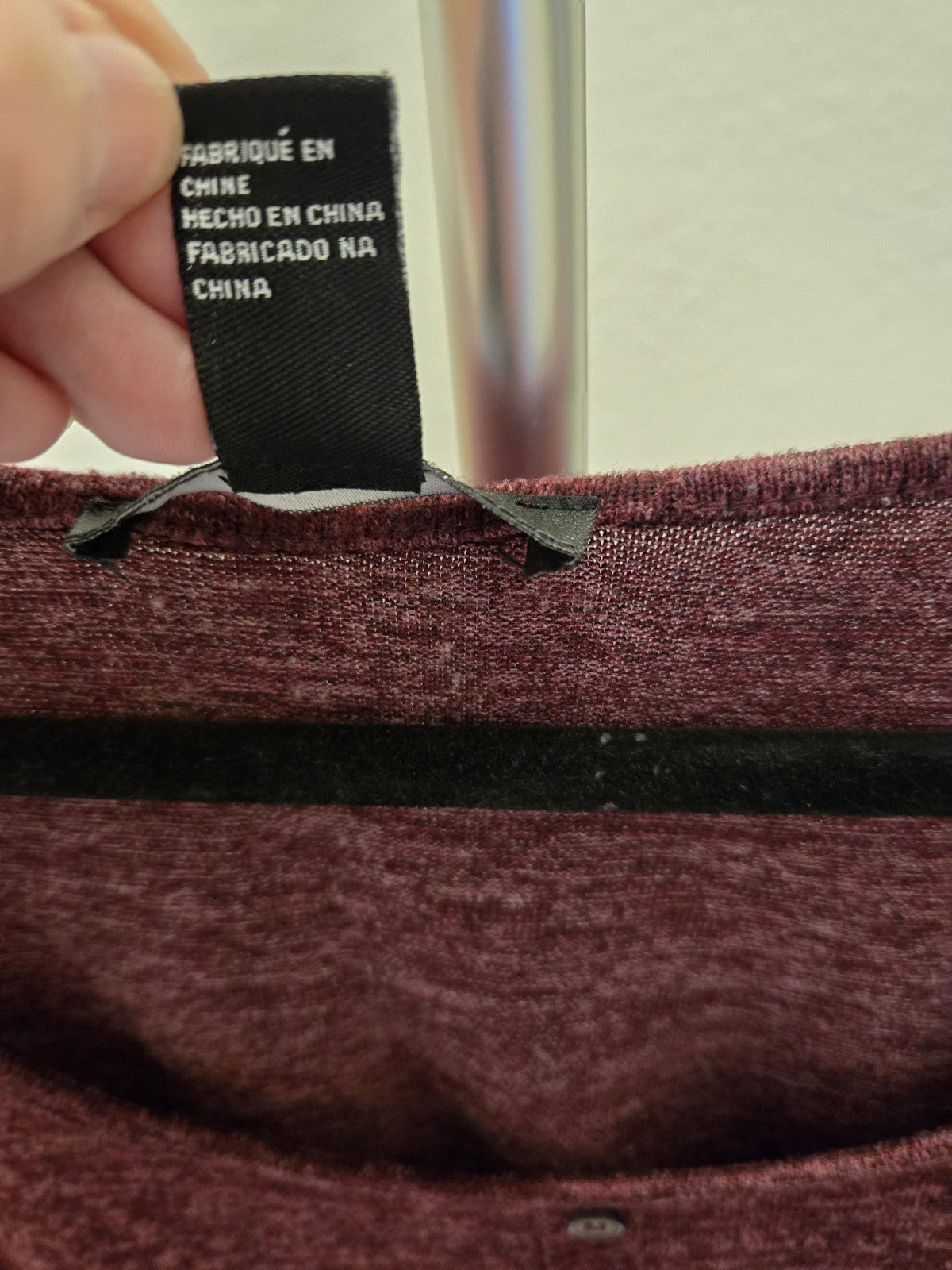 Forever 21 L Henley Crop Top Womens Burgundy Space Dye Long Sleeve Knit Shirt