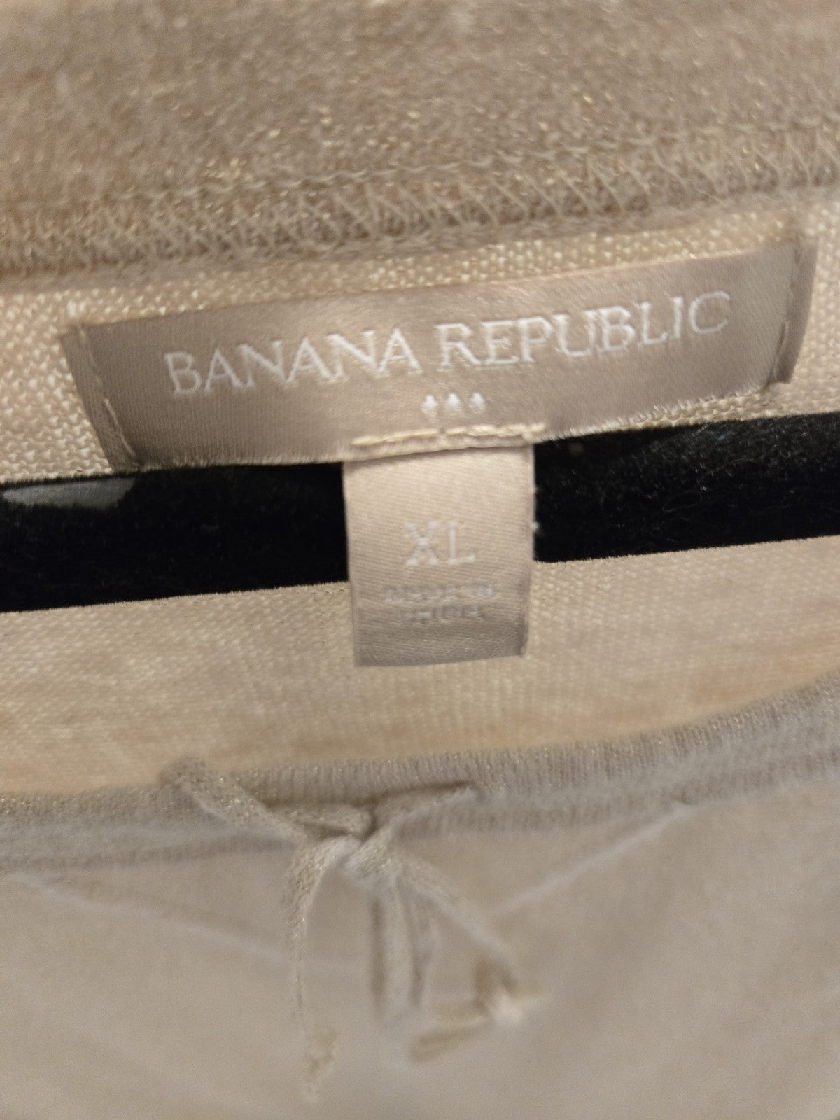 Banana Republic XL Beige Metallic Keyhole Tie Long Sleeve Sweater Top Women's